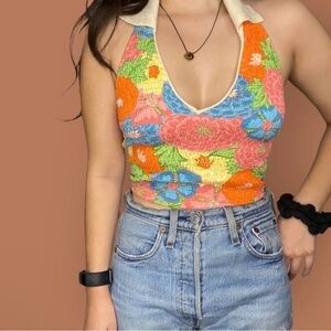 Floral Halter Neck Top - Multicolor